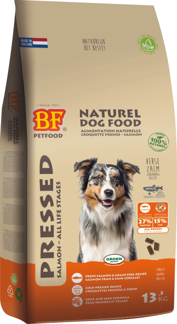 BF Petfood Hondenvoer Geperst Zalm Graanvrij 13,5 Kg 3 BF Petfood Hondenvoer Geperst Zalm Graanvrij 13,5 Kg