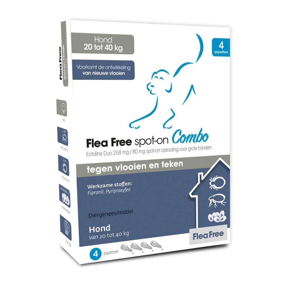 Flea Free Spot-On Combo Hond 20 - 40 Kg 4 Pipetten 3 Flea Free Spot-On Combo Hond 20 - 40 Kg 4 Pipetten